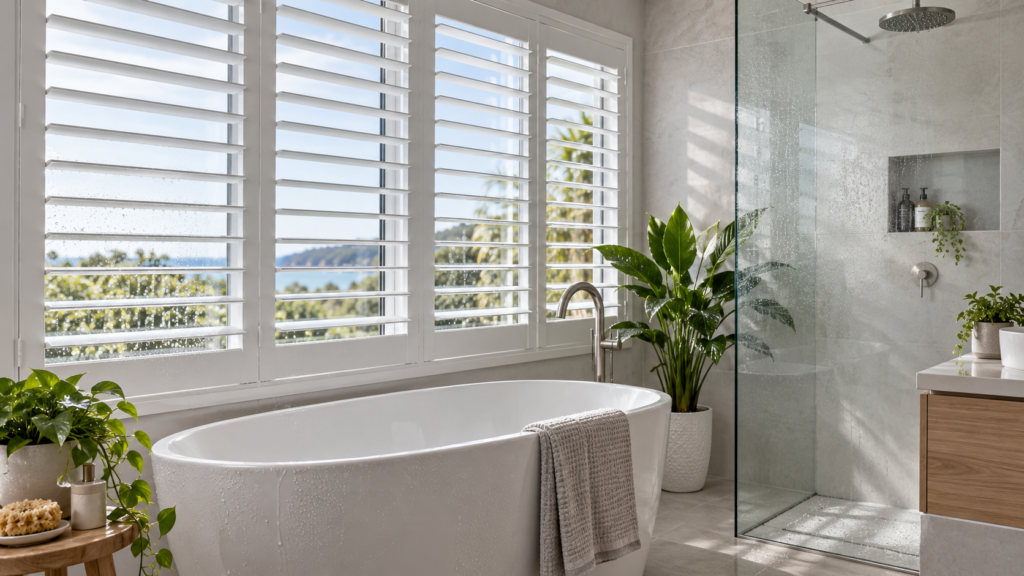 Homeowner operating motorised plantation shutters using a wall-mounted control